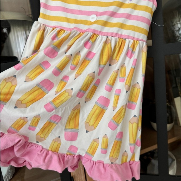 Back to school pencil dress toddler girl ruffles stripes play craft swing - Picture 3 of 6